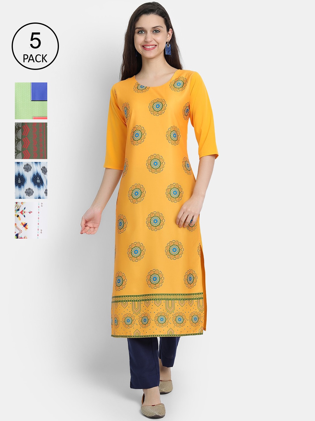 

7Threads Woman Pack of 5 Multicoloured Floral Printed Crepe Kurta, Multi