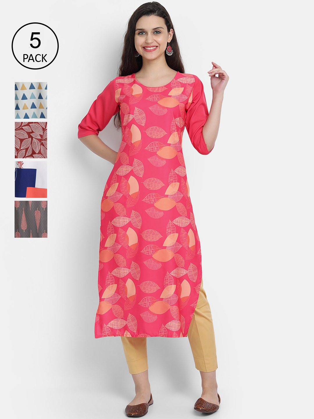 

7Threads Pack of 5 Women Printed Crepe Kurta, Multi