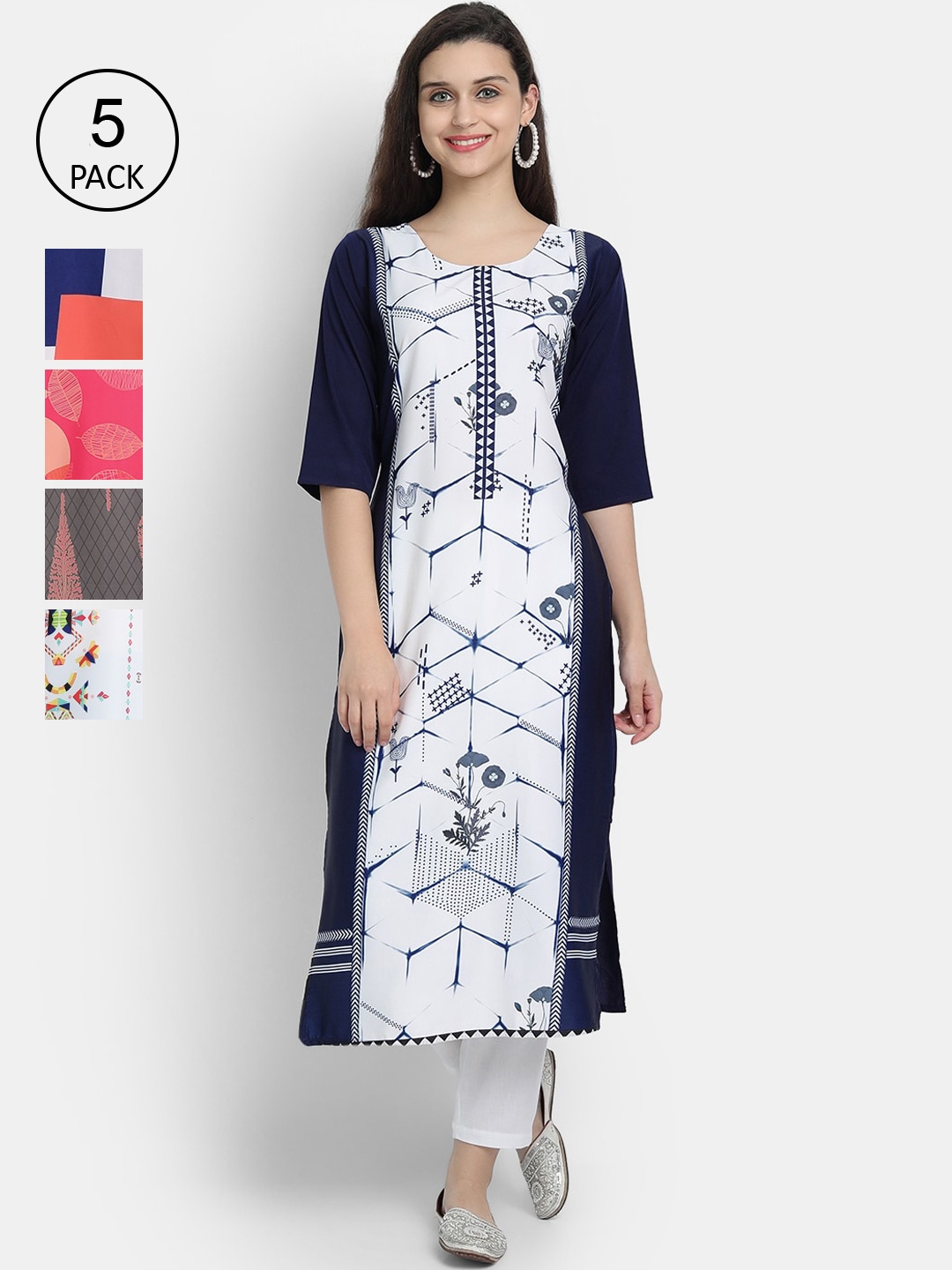 

7Threads Woman Pack of 5 Multicoloured Floral Printed Crepe Kurta, Multi