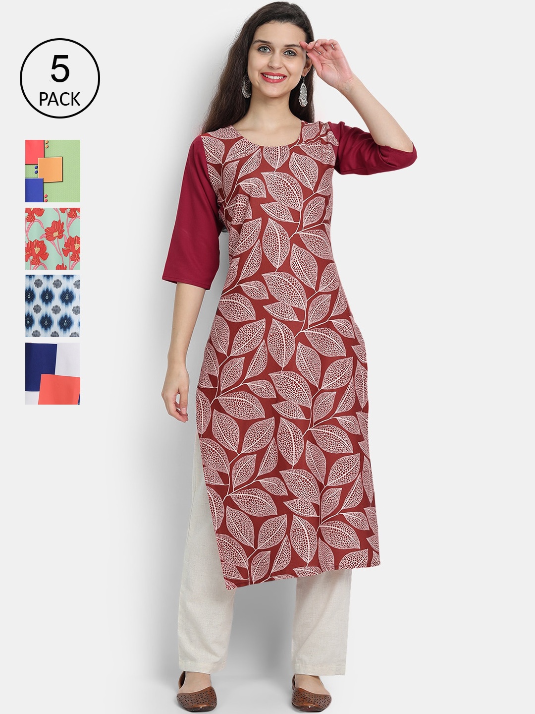 

7Threads Women Multicoloured Floral Printed Cold-Shoulder Sleeves Mirror Work Crepe Kurta, Multi