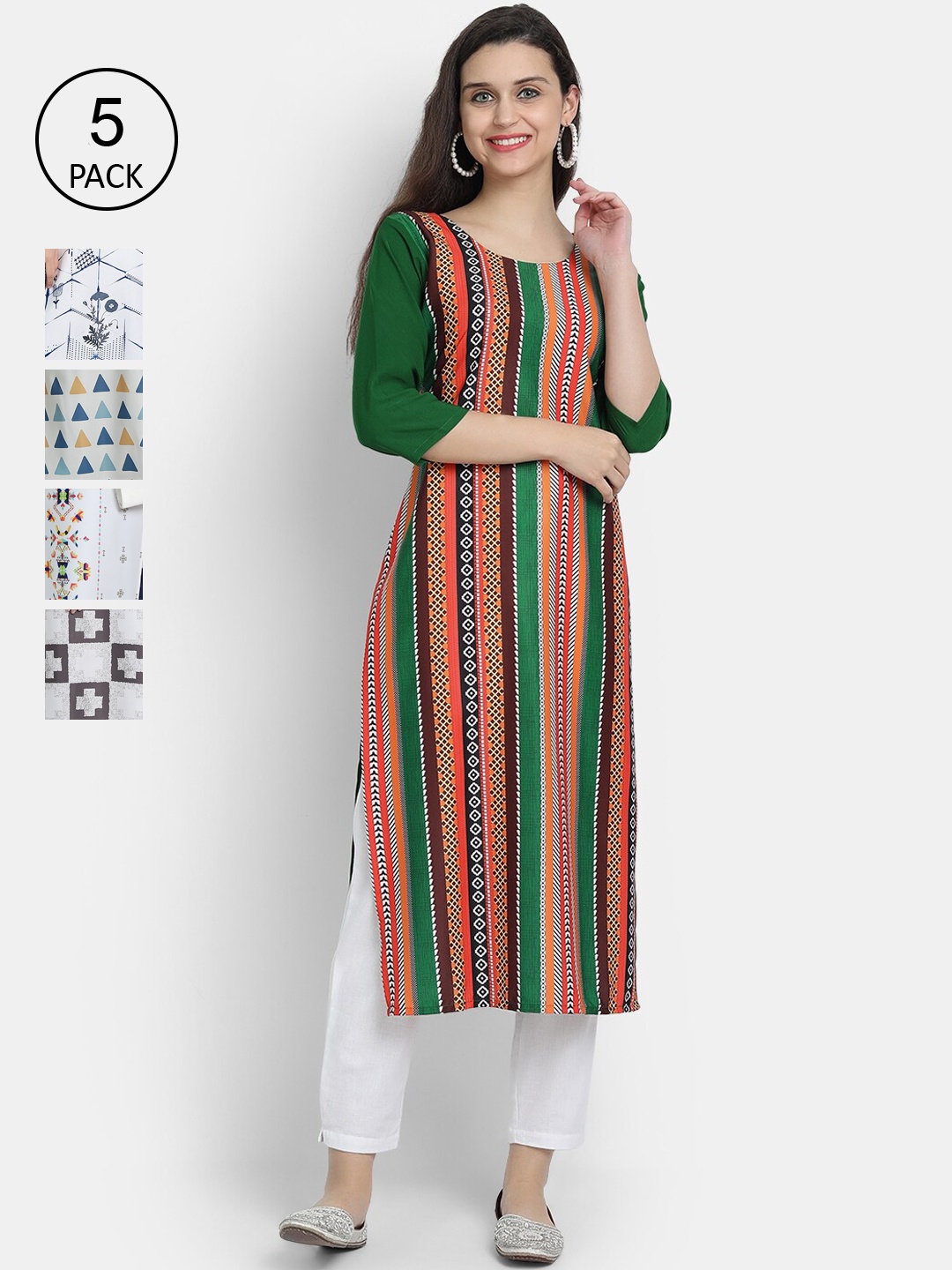 

7Threads Pack of 5 Women Printed Crepe Kurta, Multi