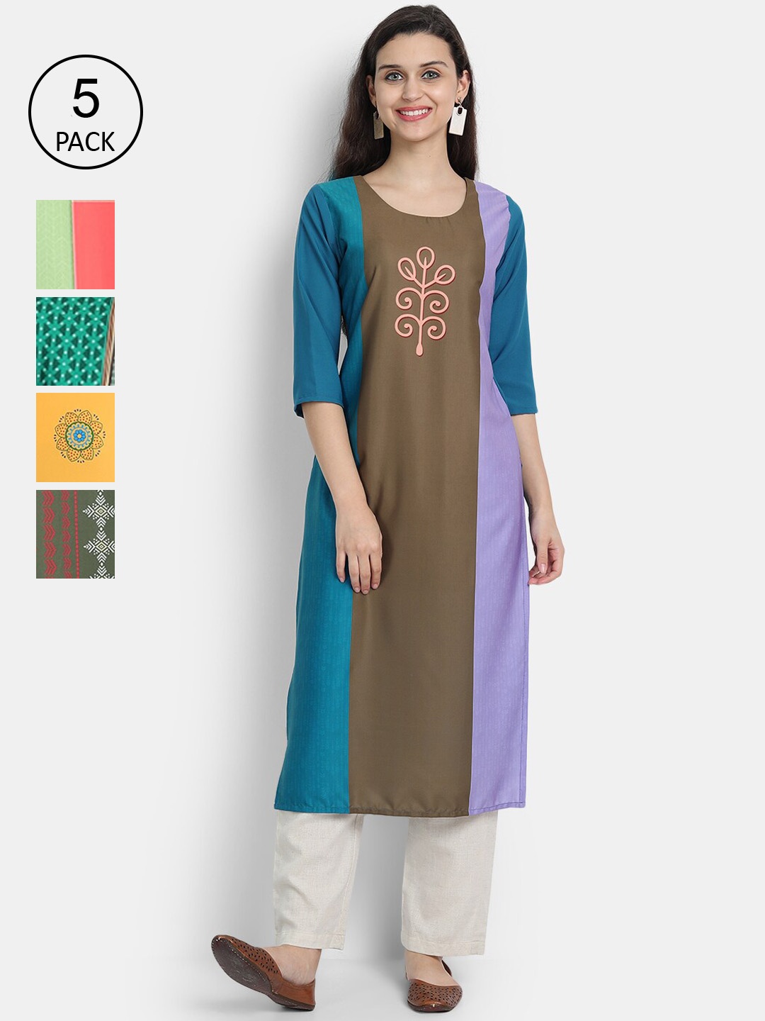 

7Threads Women Pack Of 5 Printed Crepe Kurta, Blue