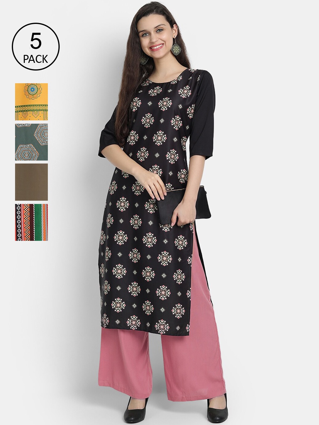 

7Threads Pack of 5 Women Printed Crepe Kurta, Multi
