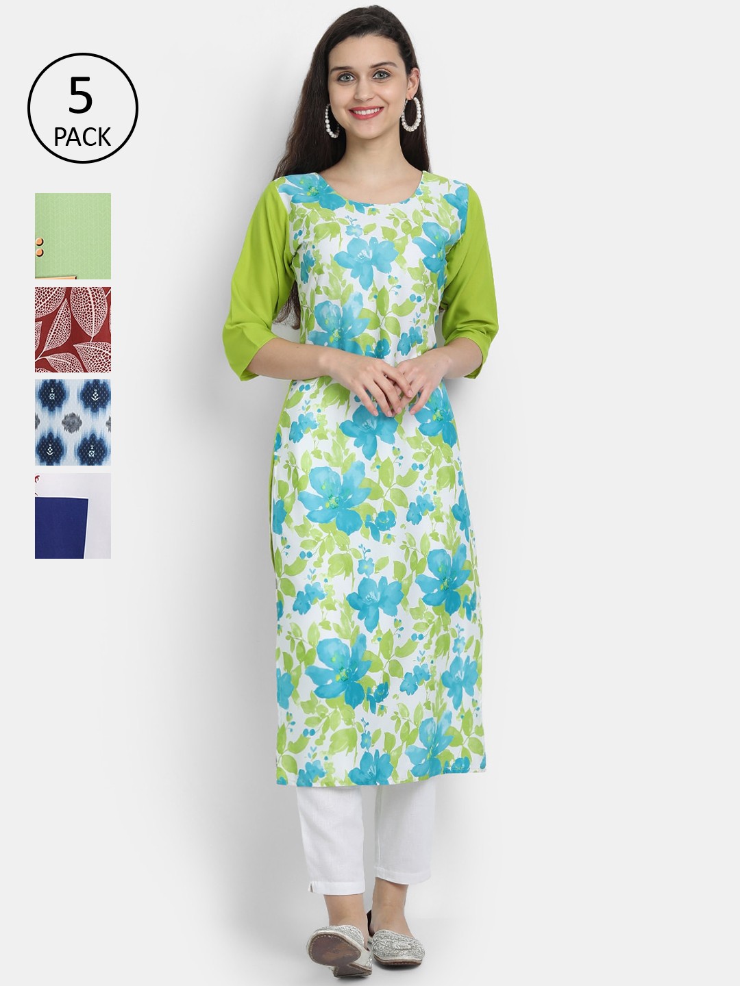

7Threads Woman Pack of 5 Multicoloured Printed Crepe Kurta, Multi