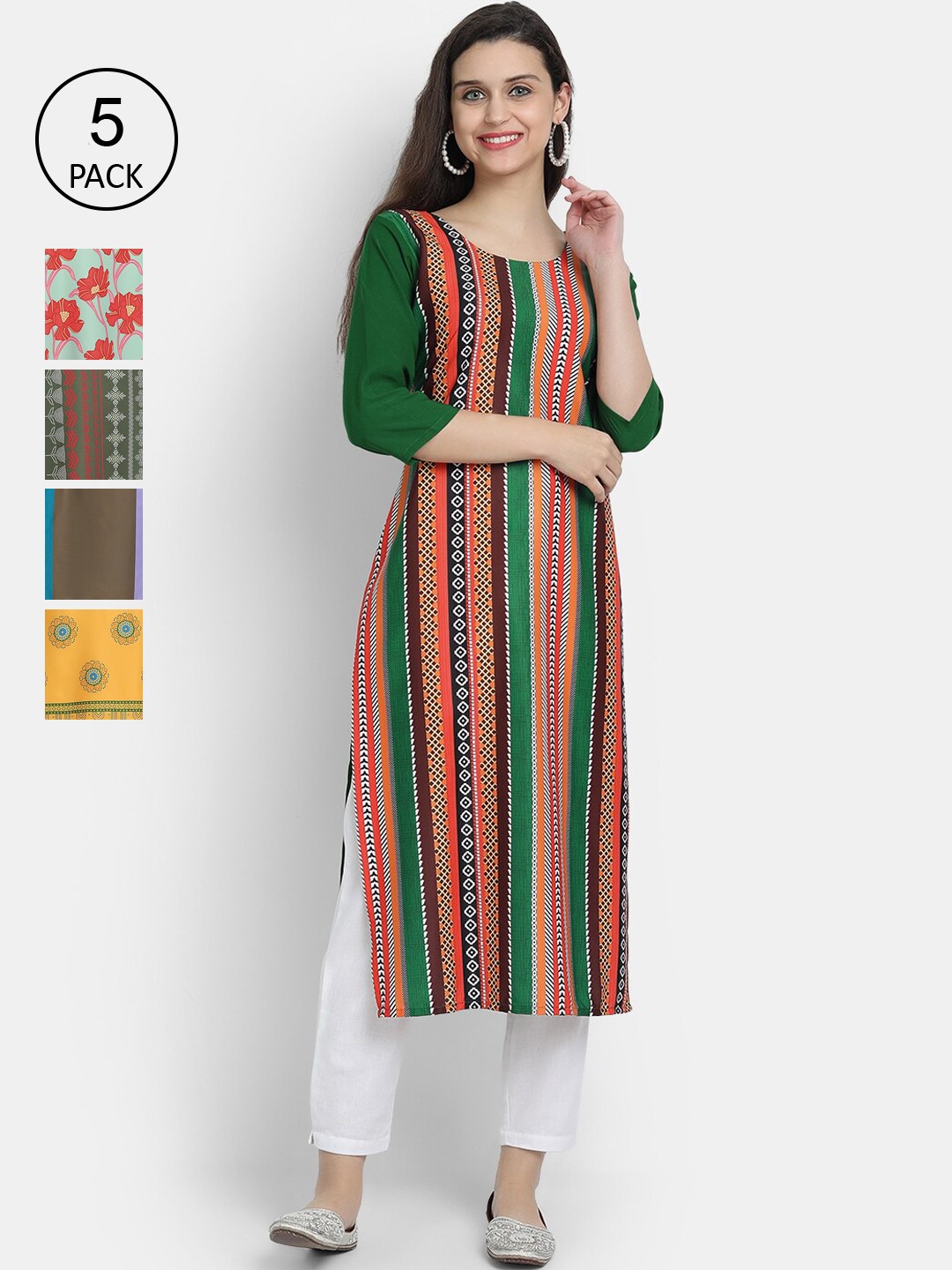

7Threads Women Multicoloured Floral Printed Cold-Shoulder Sleeves Mirror Work Crepe Kurta, Multi