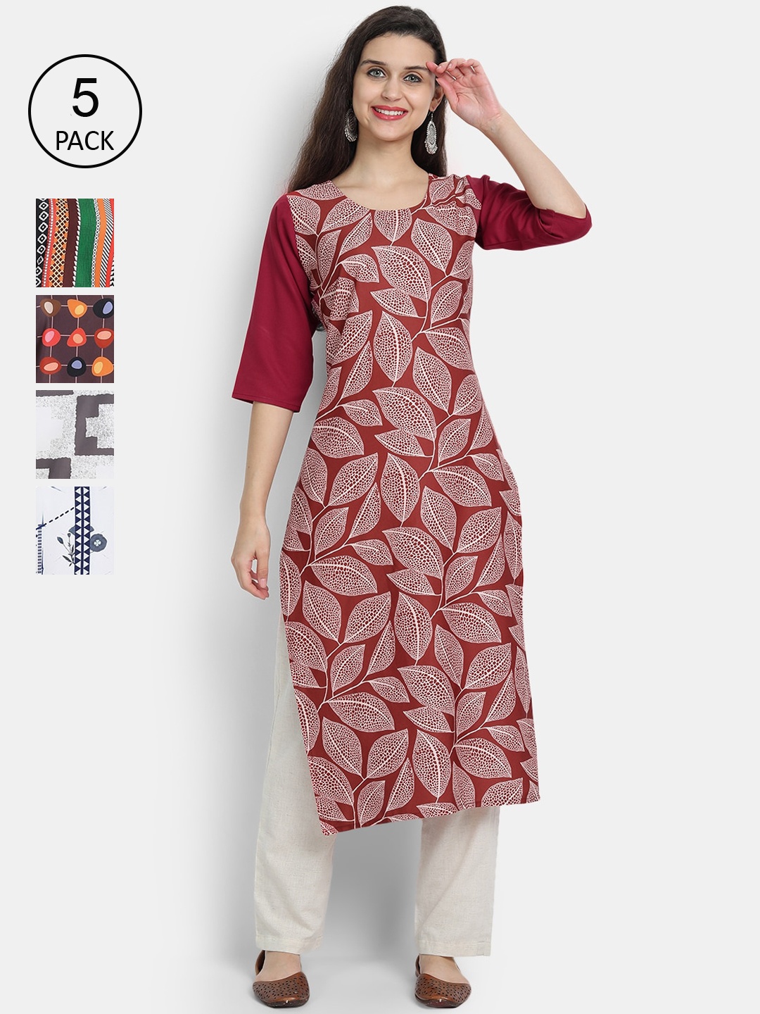 

7Threads Women Multicoloured Printed Flared Sleeves Mirror Work Crepe Kurta, Multi