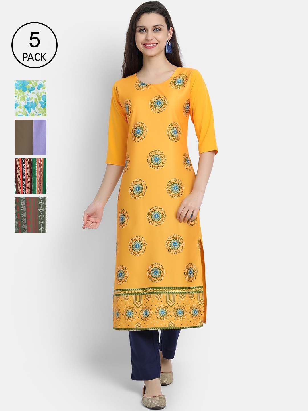 

7Threads Women Set of 5 Printed Crepe Kurta, Multi