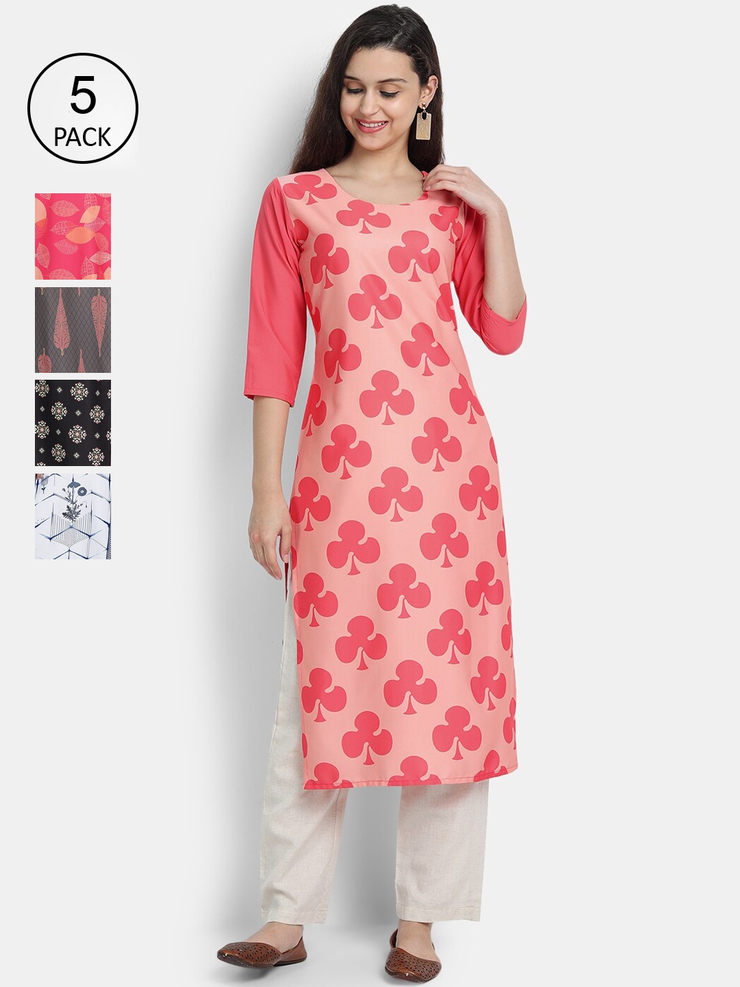 

7Threads Pack of 5 Women Printed Crepe Kurta, Multi