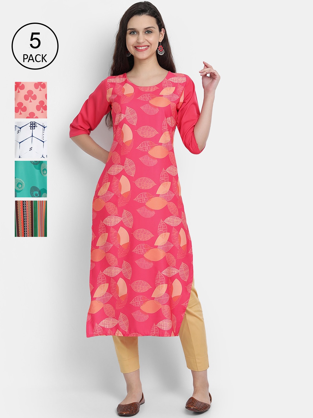 

7Threads Pack of 5 Women Printed Crepe Kurta, Multi
