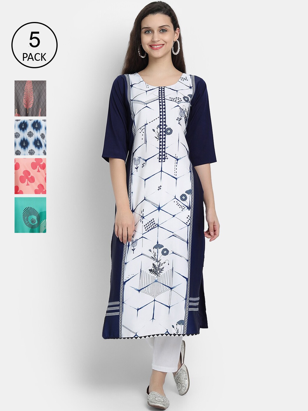 

7Threads Women Multicoloured Geometric Printed Thread Work Crepe Kurta, Multi
