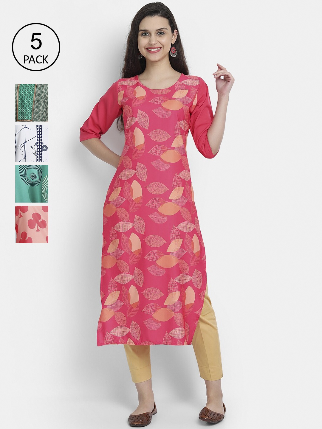 

7Threads Women Pack Of 5 Crepe Kurta, Pink