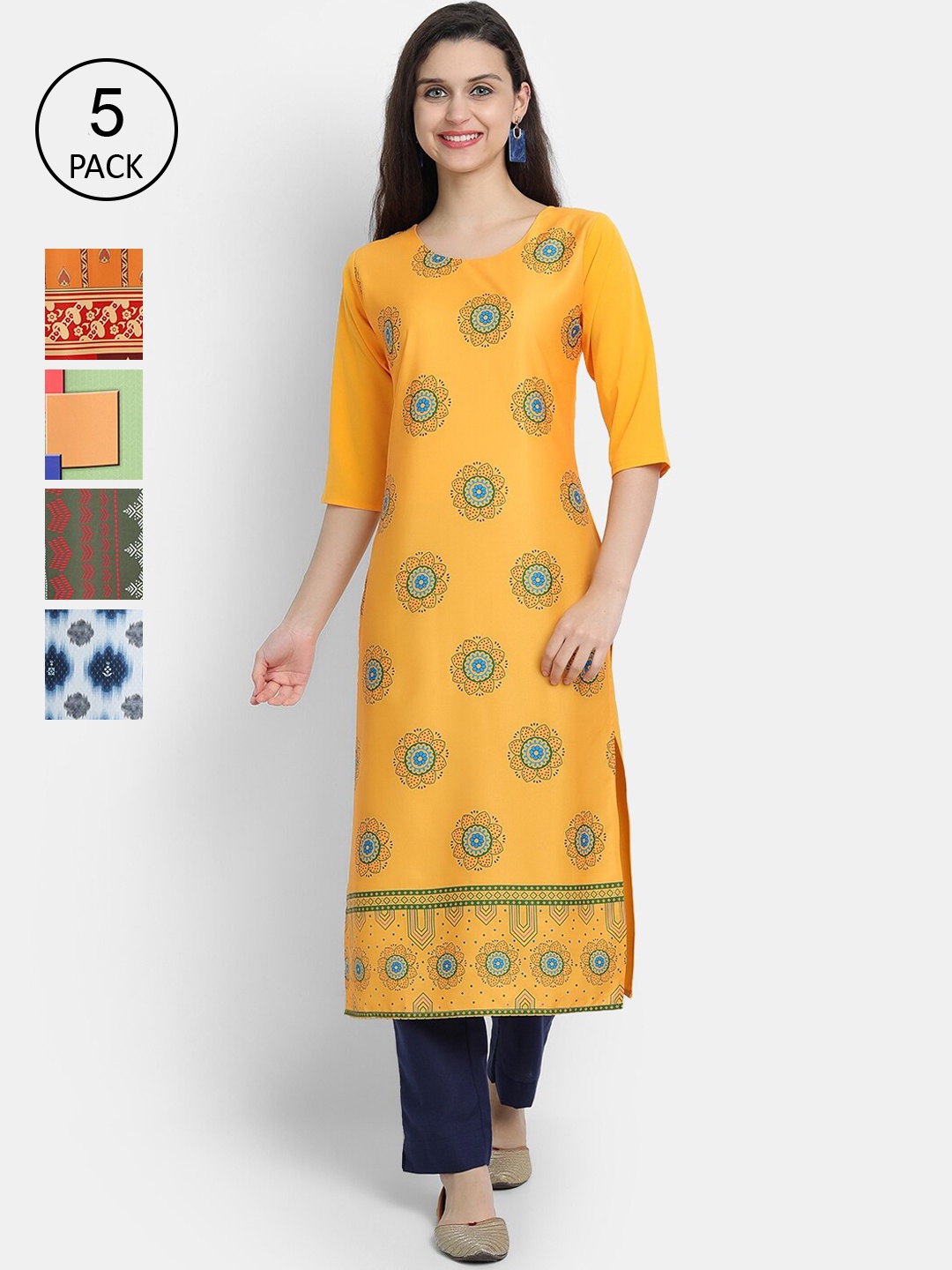 

7Threads Pack of 5 Women Printed Crepe Kurta, Multi