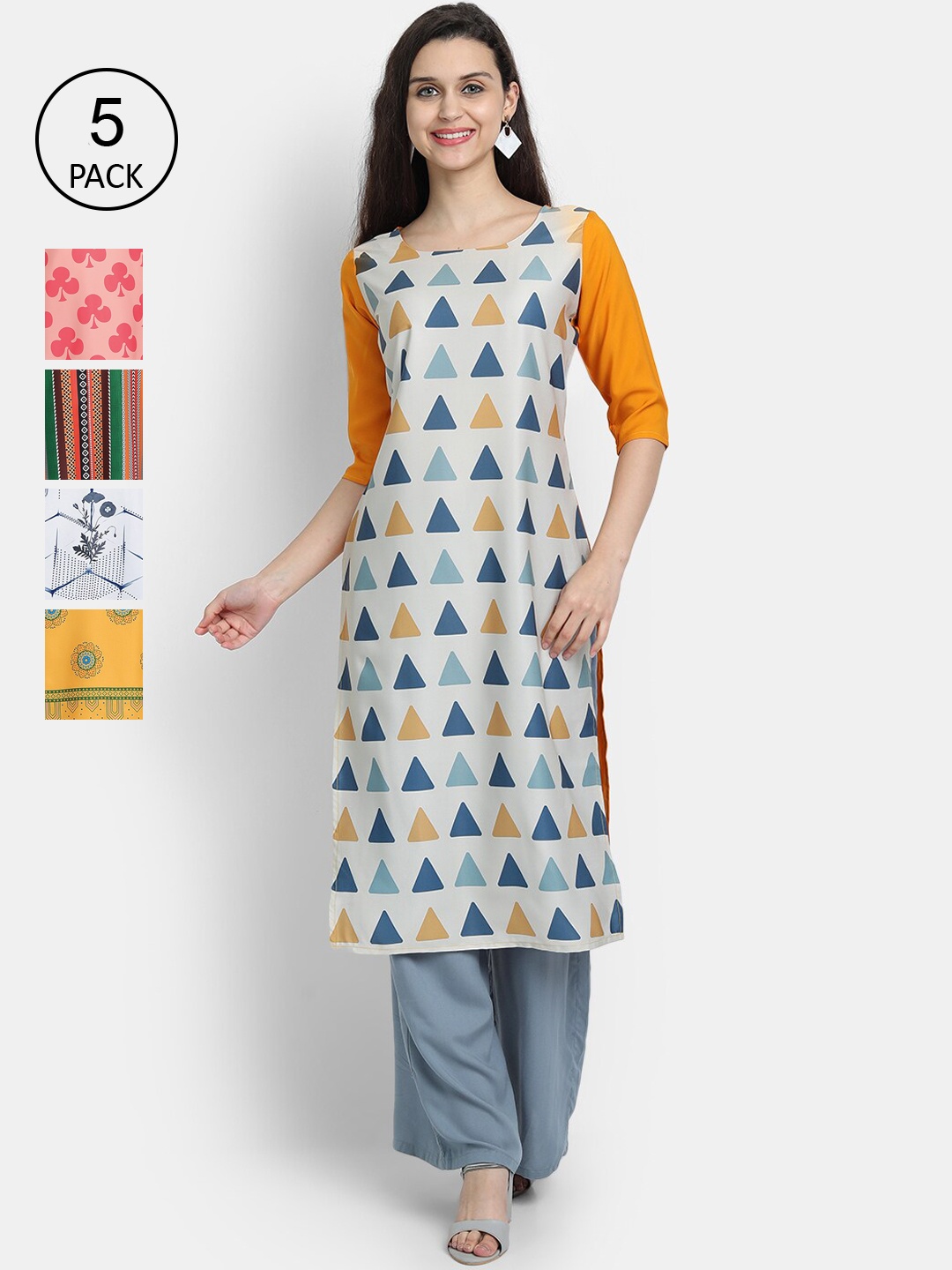 

7Threads Women Pack Of 5 Crepe Kurta, Grey