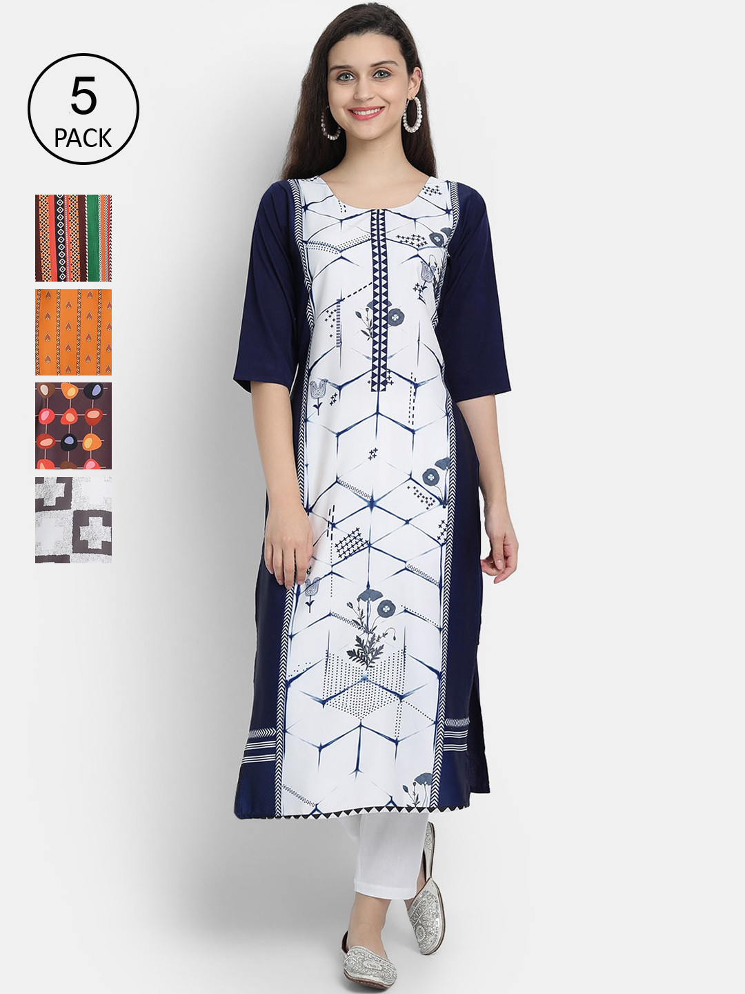 

7Threads Women Multicoloured Ethnic Motifs Printed Patchwork Crepe Kurta, Multi