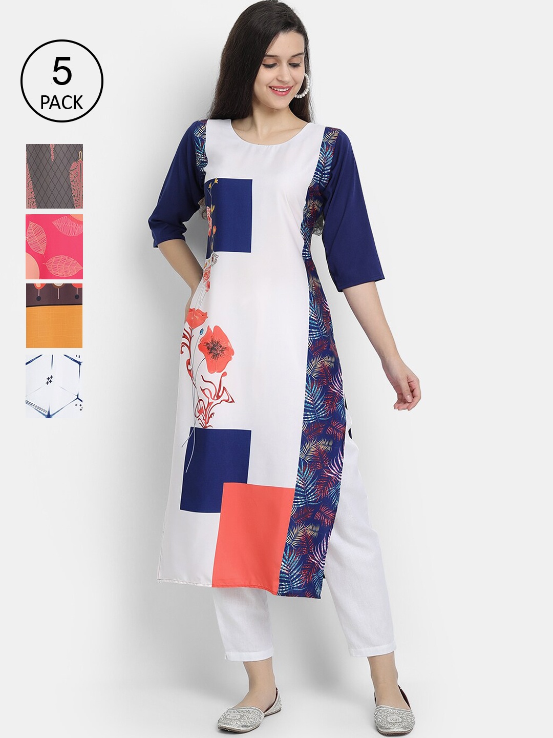 

7Threads Women Pack Of 5 Crepe Kurta, White