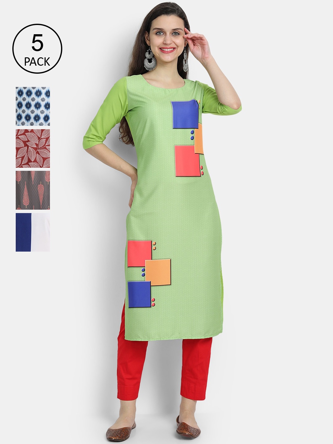 

7Threads Pack of 5 Women Printed Crepe Kurta, Multi