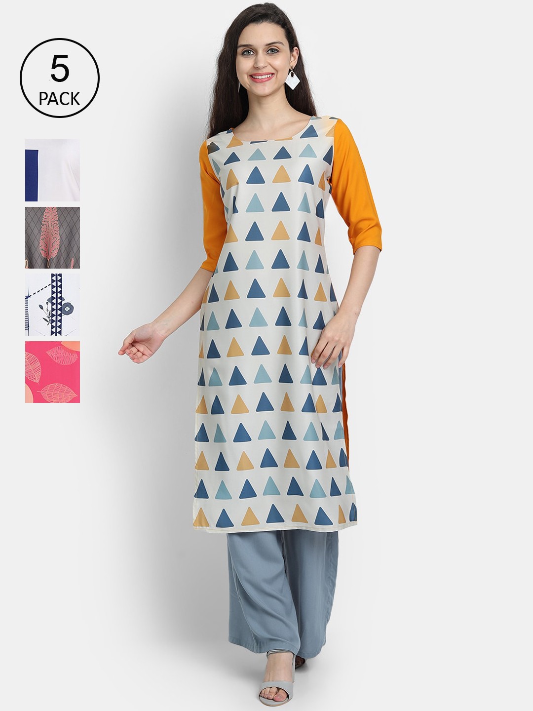 

7Threads Women Pack Of 5 Crepe Kurta, Grey