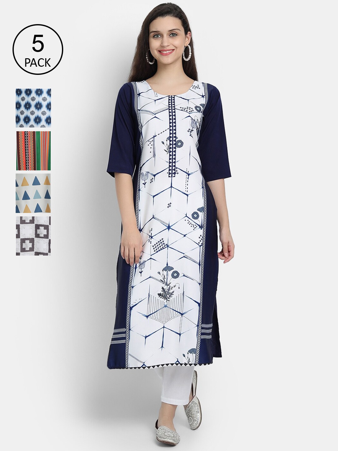 

7Threads Women Pack Of 5 Crepe Kurta, White