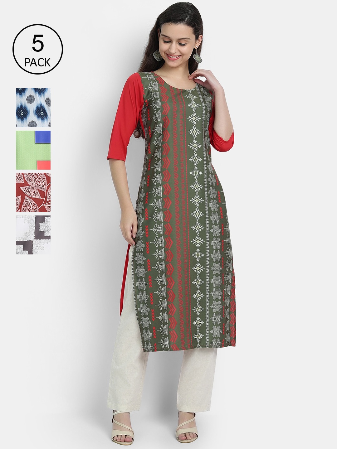 

7Threads Women Pack Of 5 Crepe Kurta, Multi