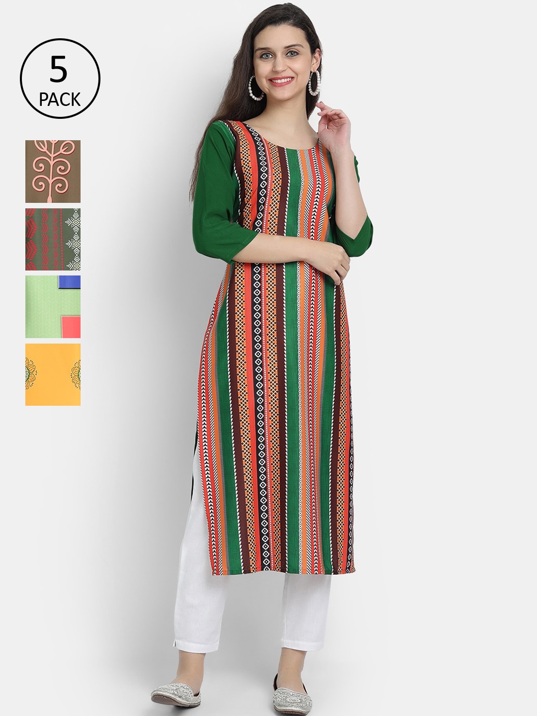 

7Threads Women Pack Of 5 Crepe Kurta, Green