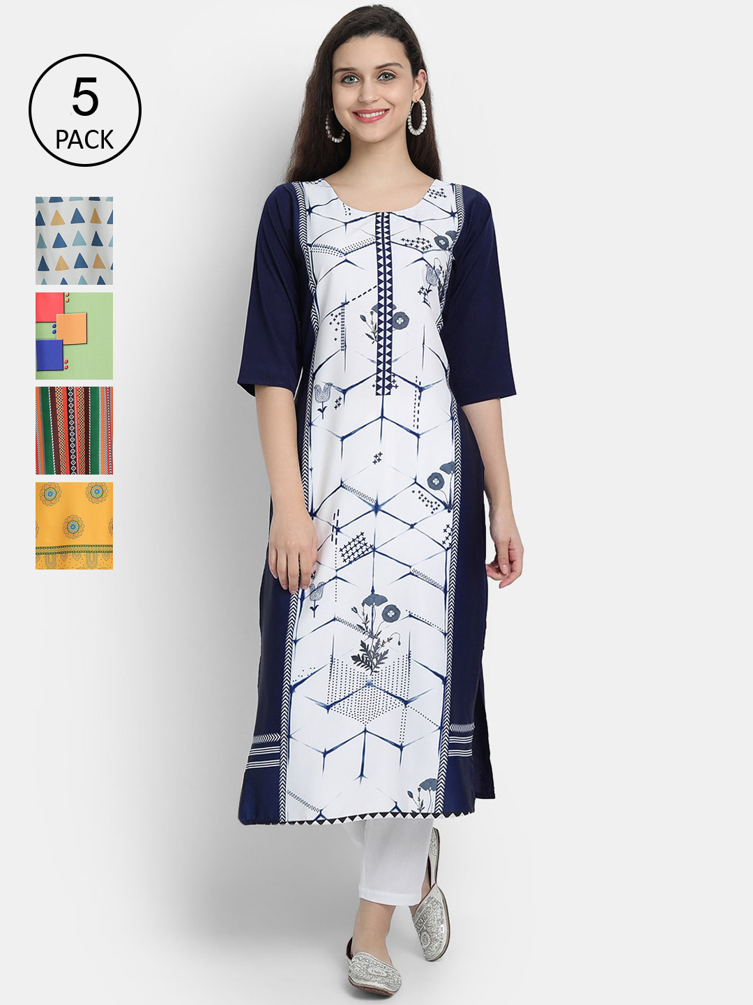 

7Threads Women Pack Of 5 Crepe Kurta, White