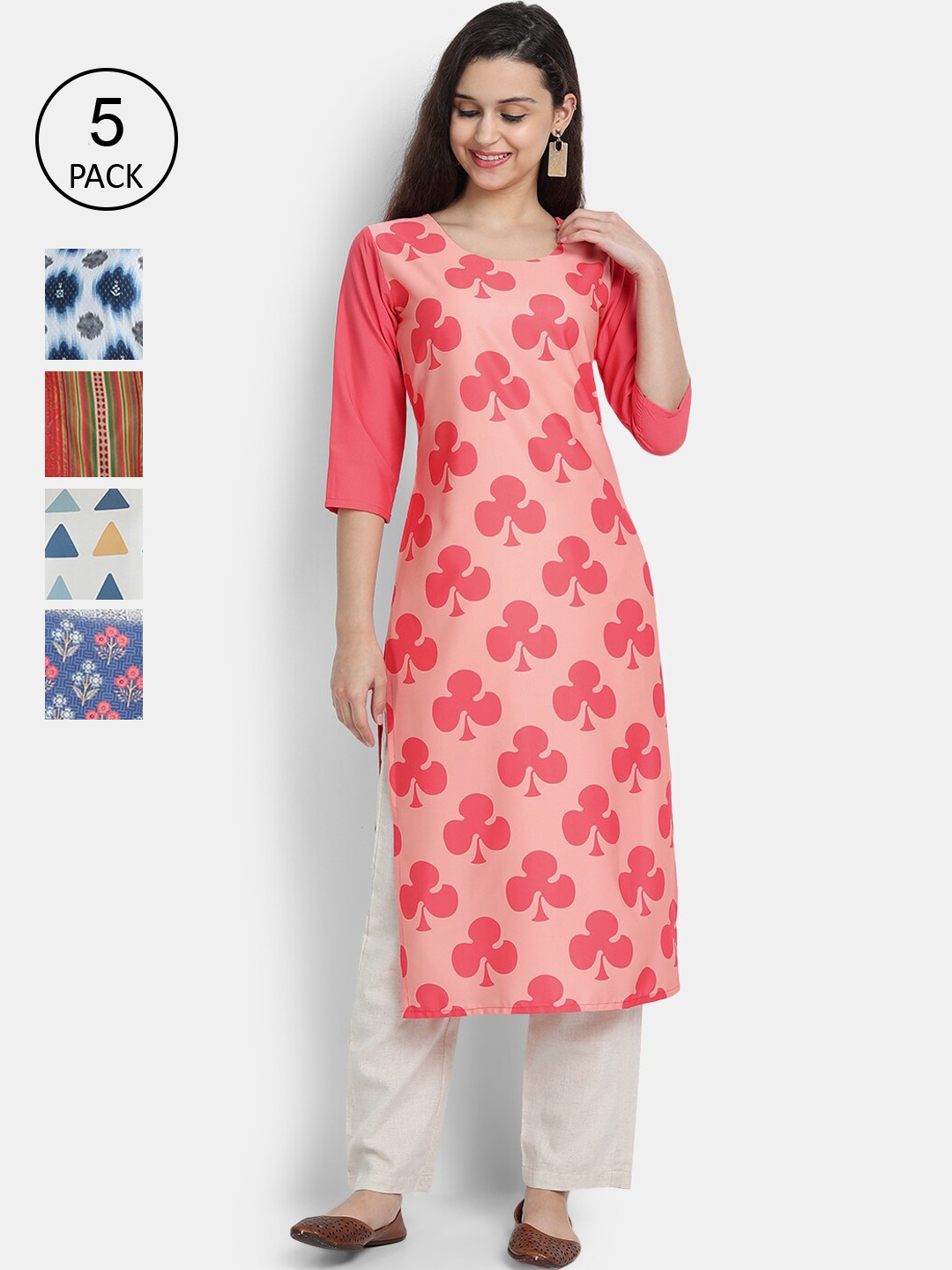 

7Threads Pack of 5 Women Printed Crepe Kurta, Multi