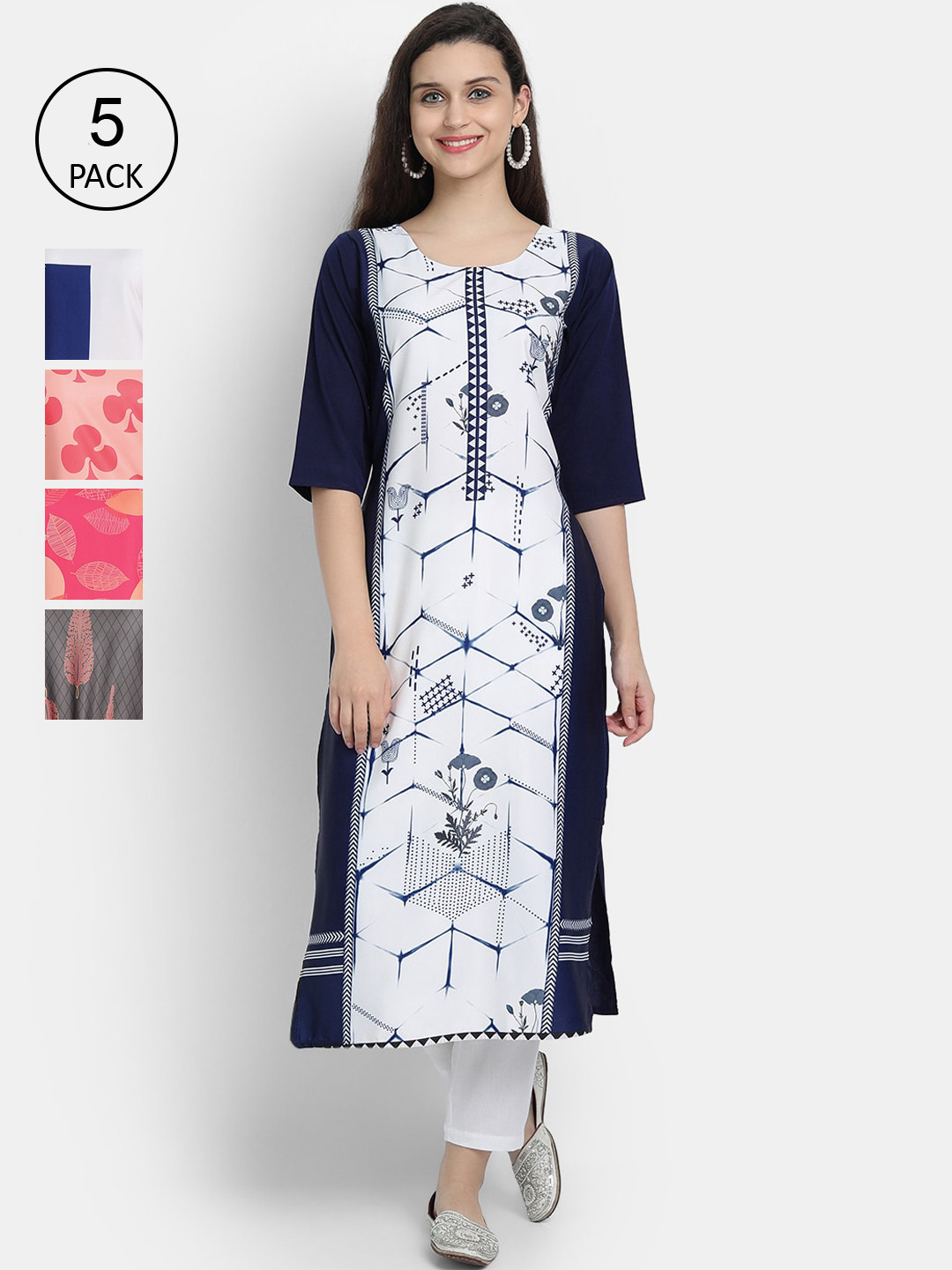 

7Threads Pack of 5 Women Printed Crepe Kurta, Multi