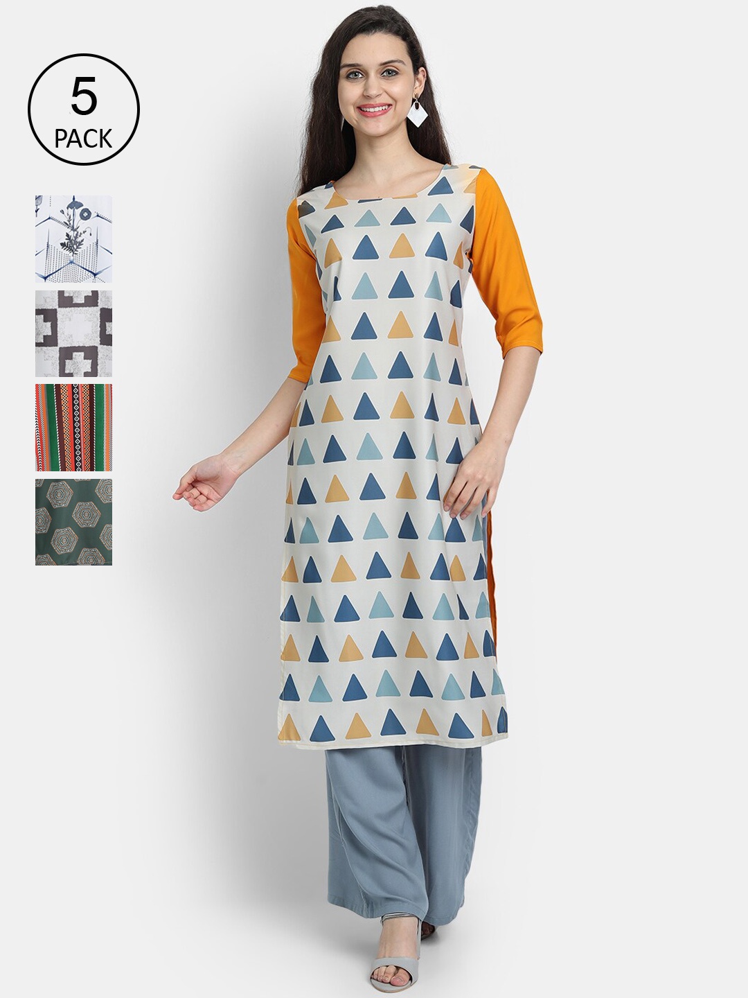 

7Threads Women Pack Of 5 Crepe Kurta, Grey