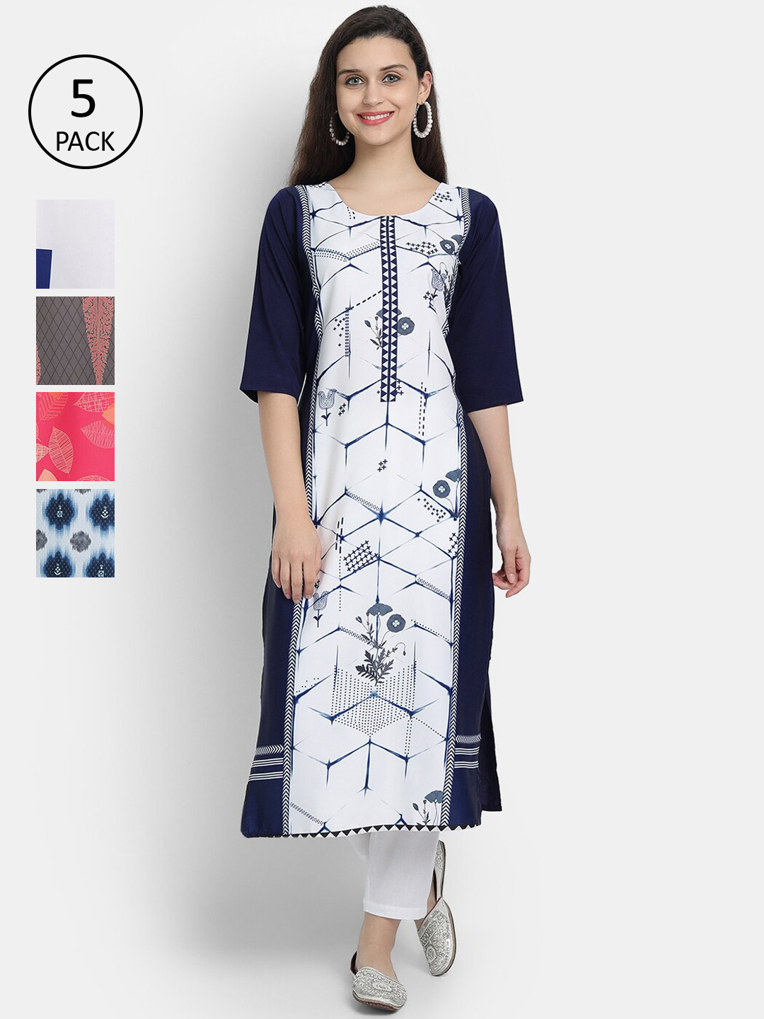 

7Threads Pack of 5 Women Printed Crepe Kurta, Multi