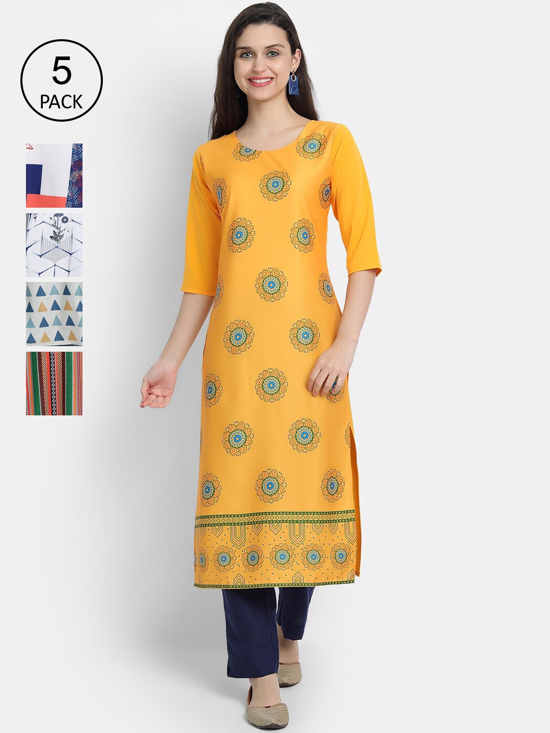 

7Threads Women Multicoloured Ethnic Motifs Printed Crepe Kurta, Multi