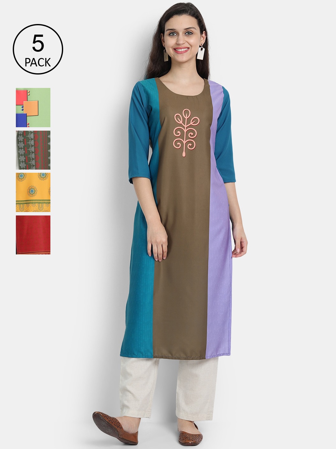 

7Threads Women Pack Of 5 Printed Crepe Kurta, Blue