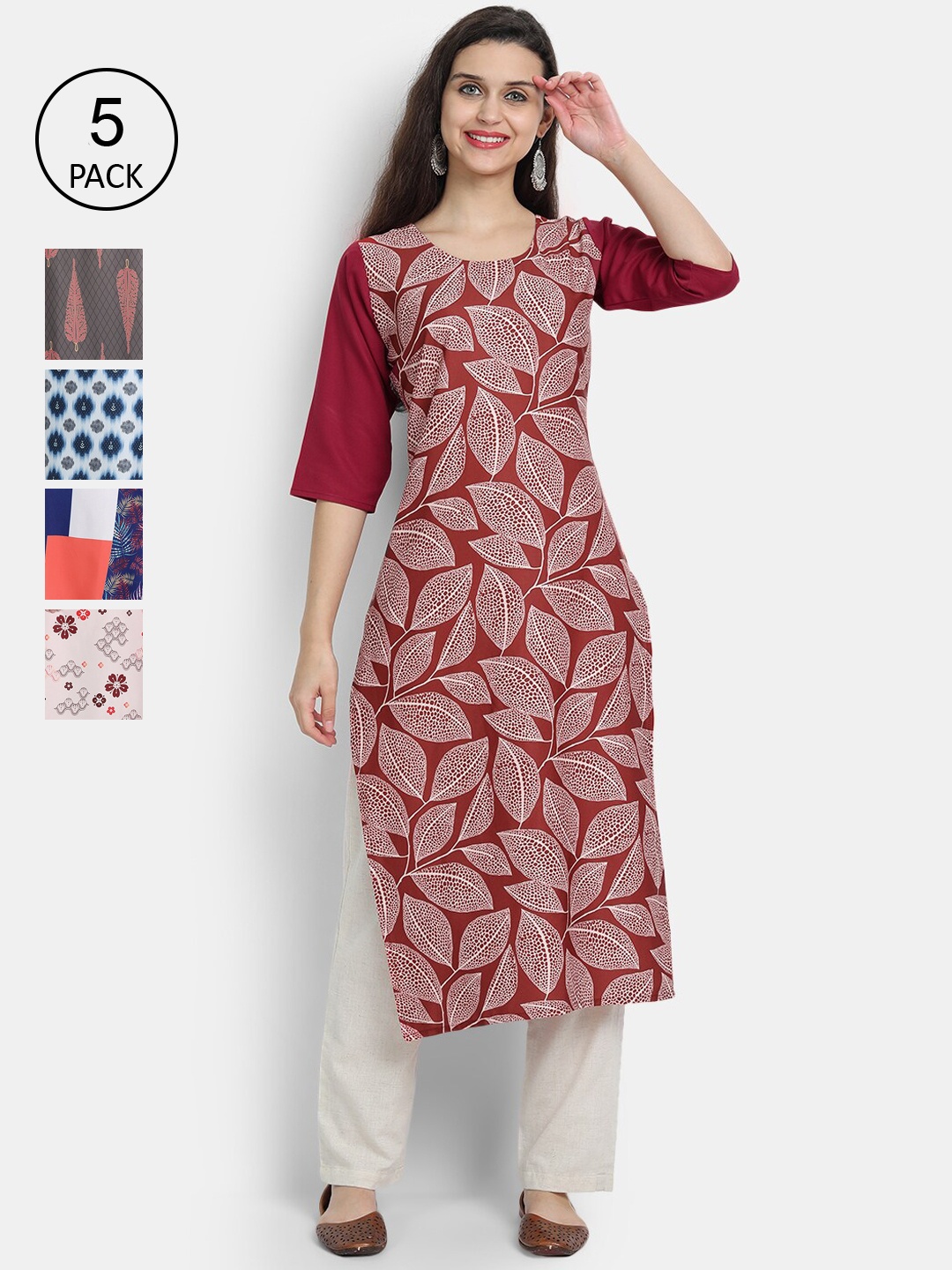

7Threads Women Multicoloured Floral Printed Thread Work Crepe Kurta, Multi