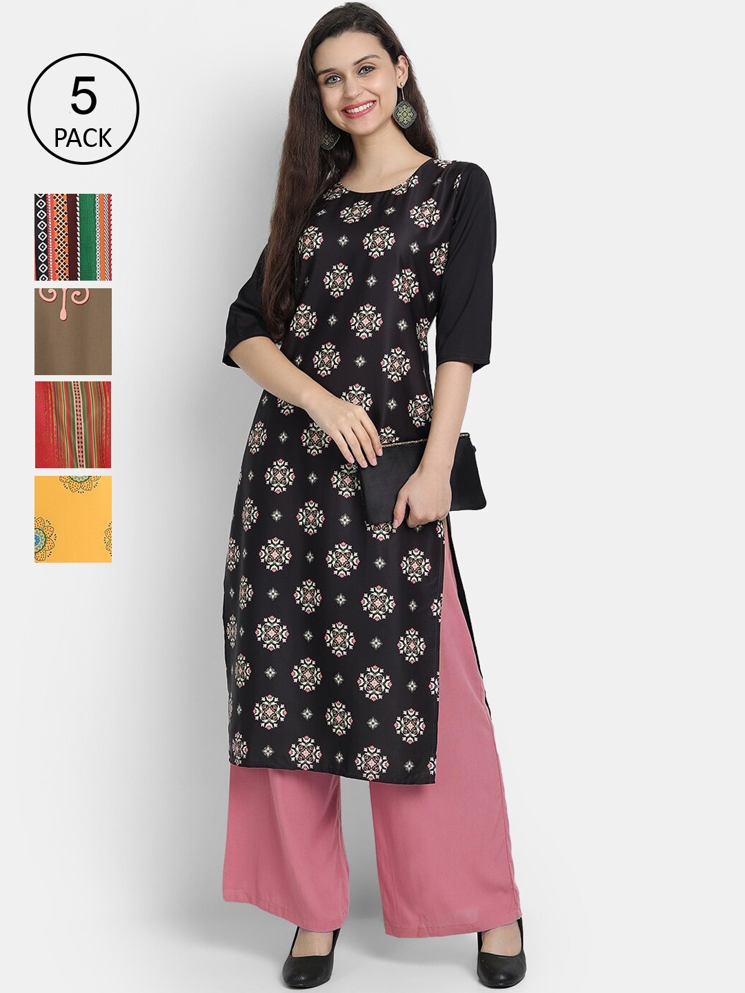 

7Threads Woman Pack of 5 Multicoloured Floral Crepe Kurta, Multi