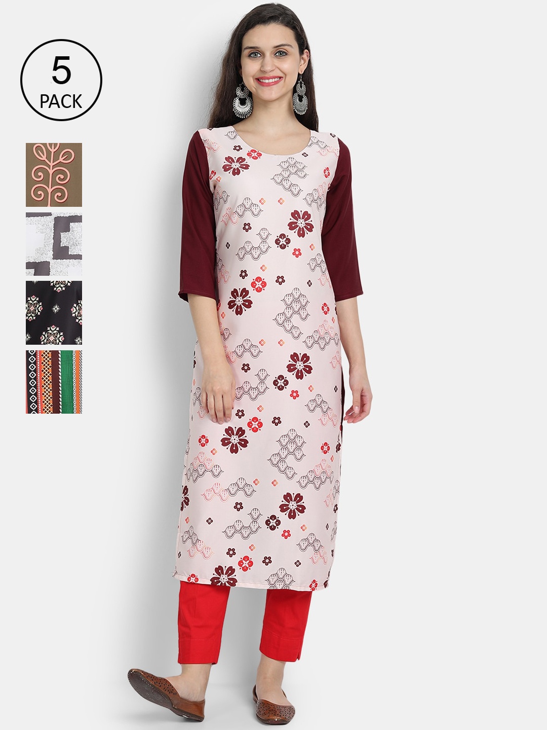 

7Threads Women Multicoloured Floral Printed Thread Work Crepe Kurta, Multi
