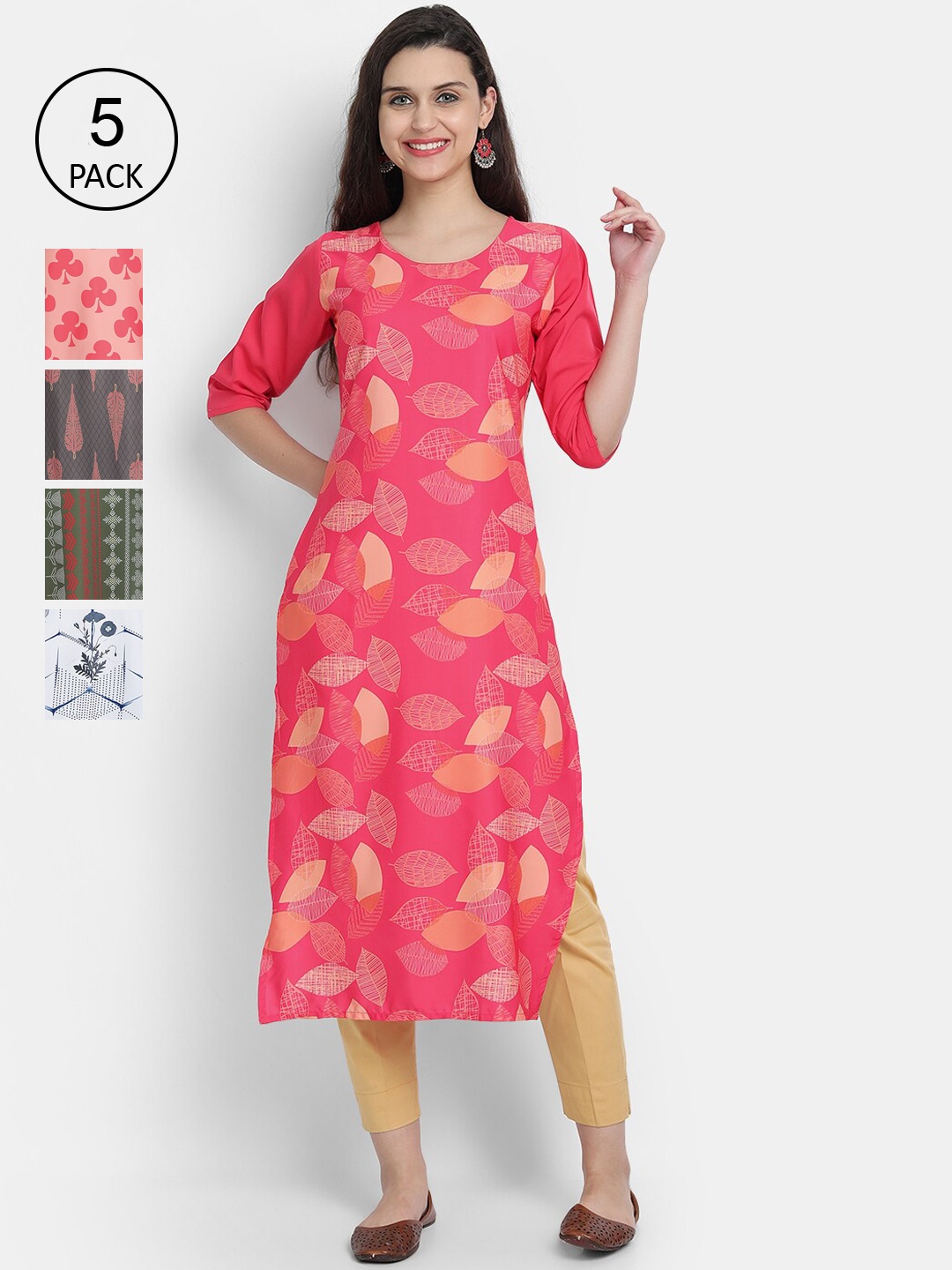 

7Threads Women Pack Of 5 Crepe Kurta, Pink