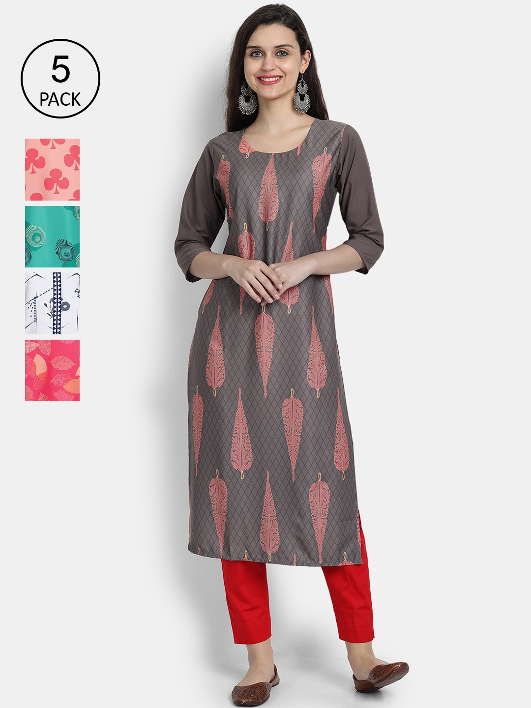 

7Threads Pack of 5 Women Printed Crepe Kurta, Multi