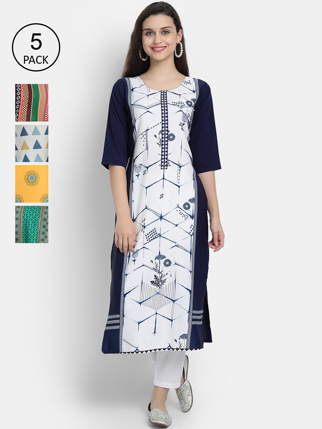

7Threads Women Pack Of 5 Crepe Kurta, White