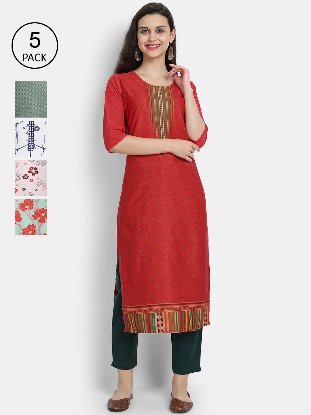 

7Threads Women Pack Of 5 Crepe Kurta, Maroon