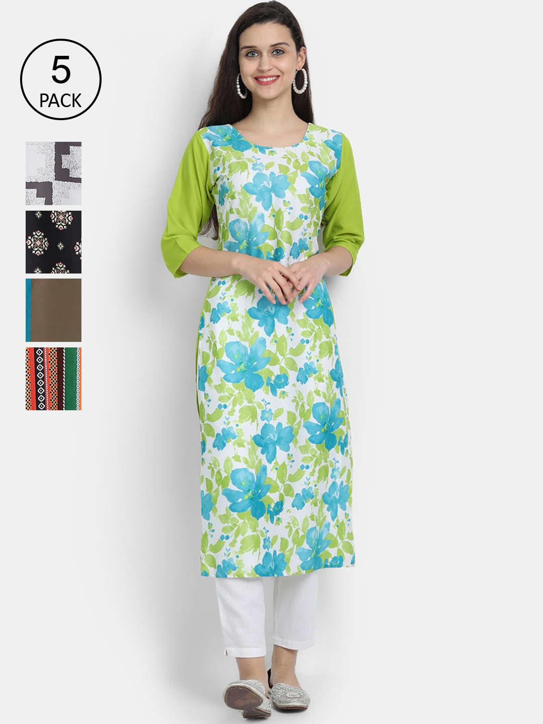 

7Threads Women Multicoloured Pack of 5 Printed Crepe Kurta, Multi