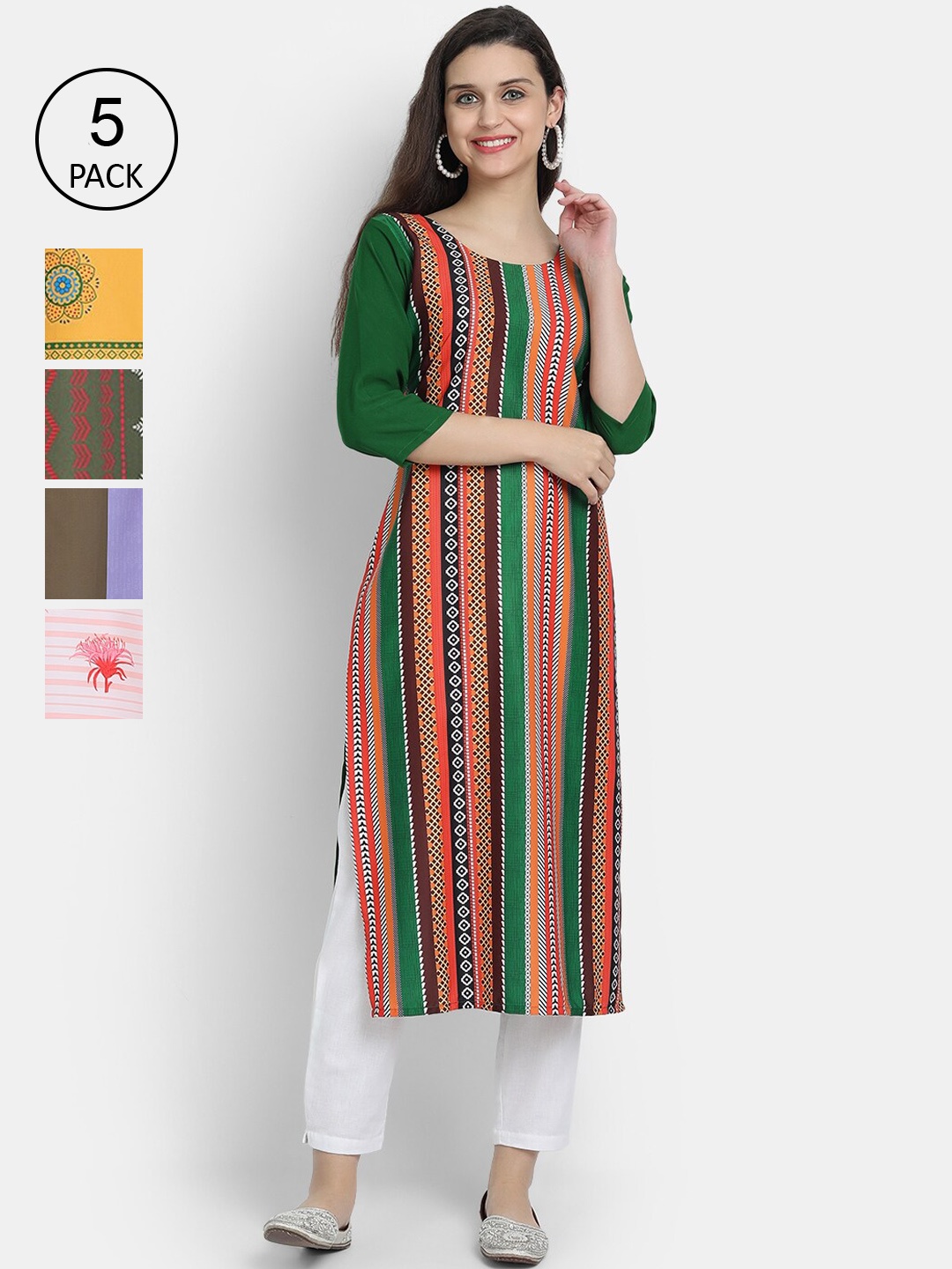 

7Threads Women Set of 5 Quirky Printed Crepe Kurta, Multi