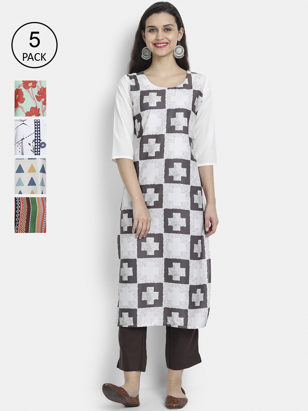 

7Threads Women Pack Of 5 Crepe Kurta, White