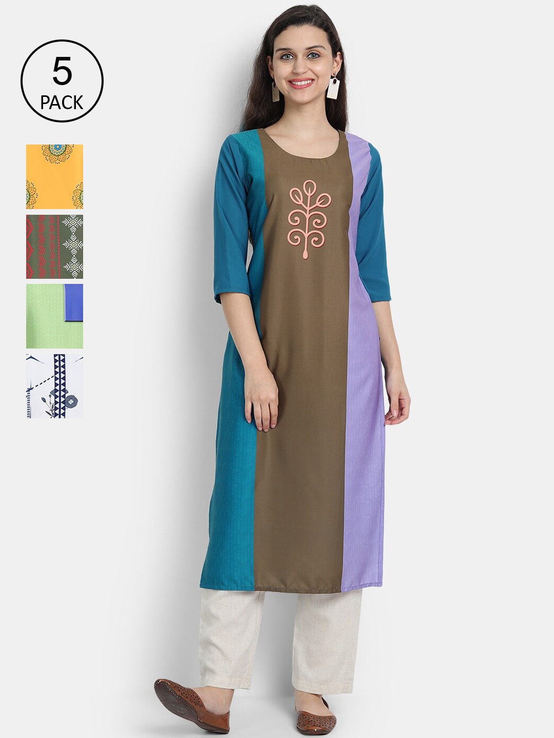 

7Threads Women Pack of 5 Printed Crepe Kurta, Multi