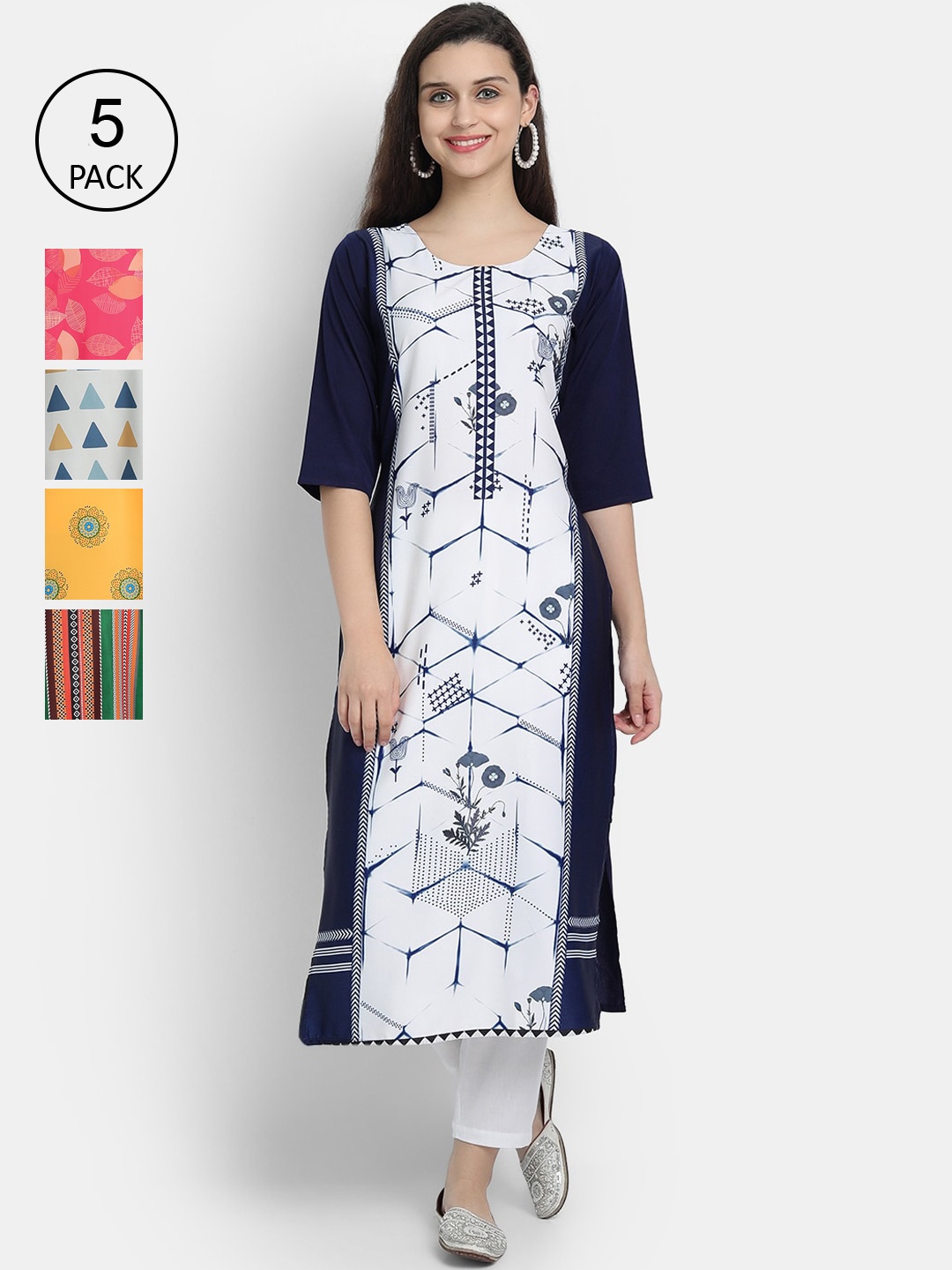 

7Threads Women Pack Of 5 Printed Crepe Kurta, Pink