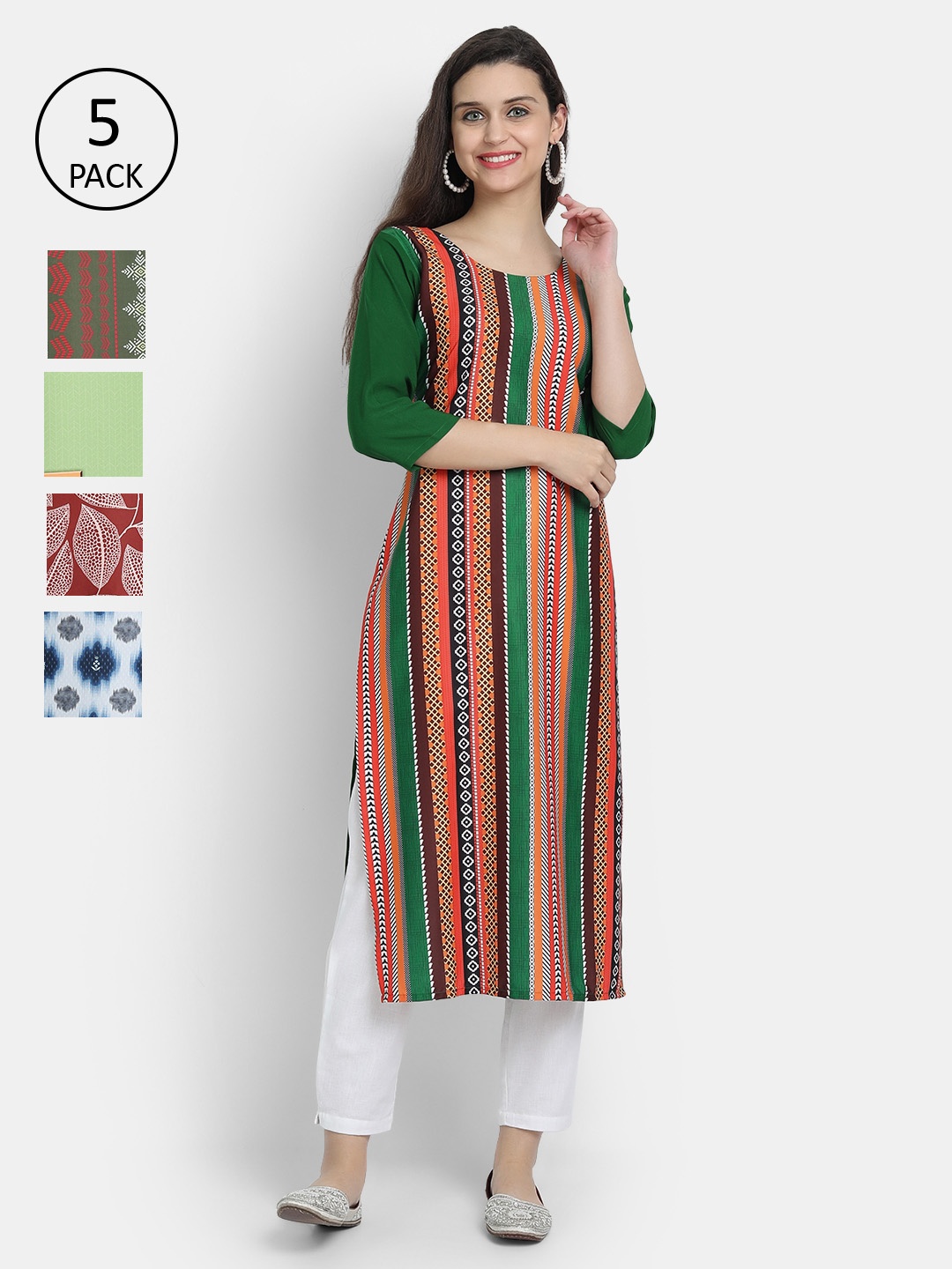

7Threads Women Multicoloured Pack of 5 Striped Crepe Kurta, Multi