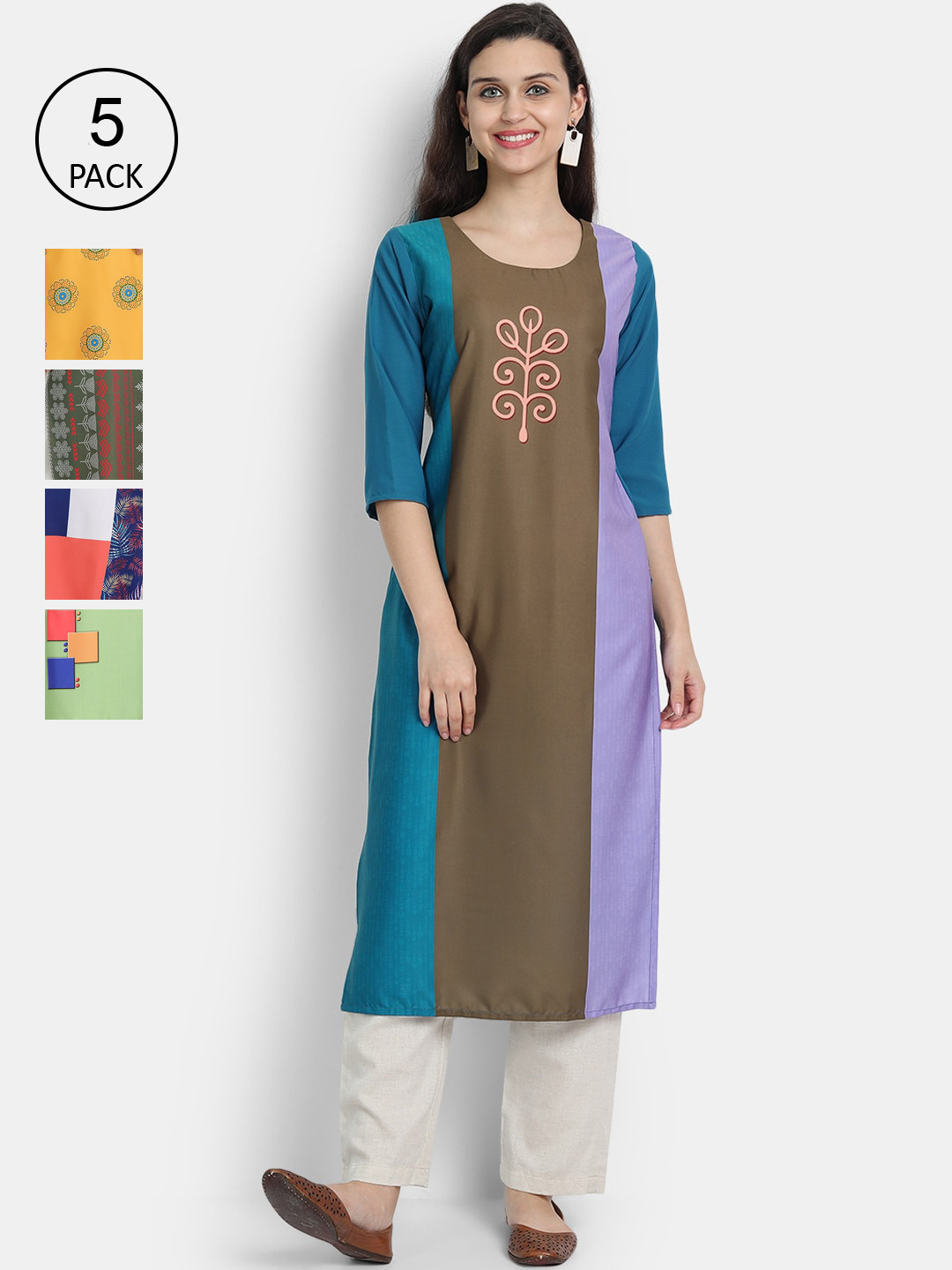 

7Threads Women Pack of 5 Printed Crepe Kurta, Multi