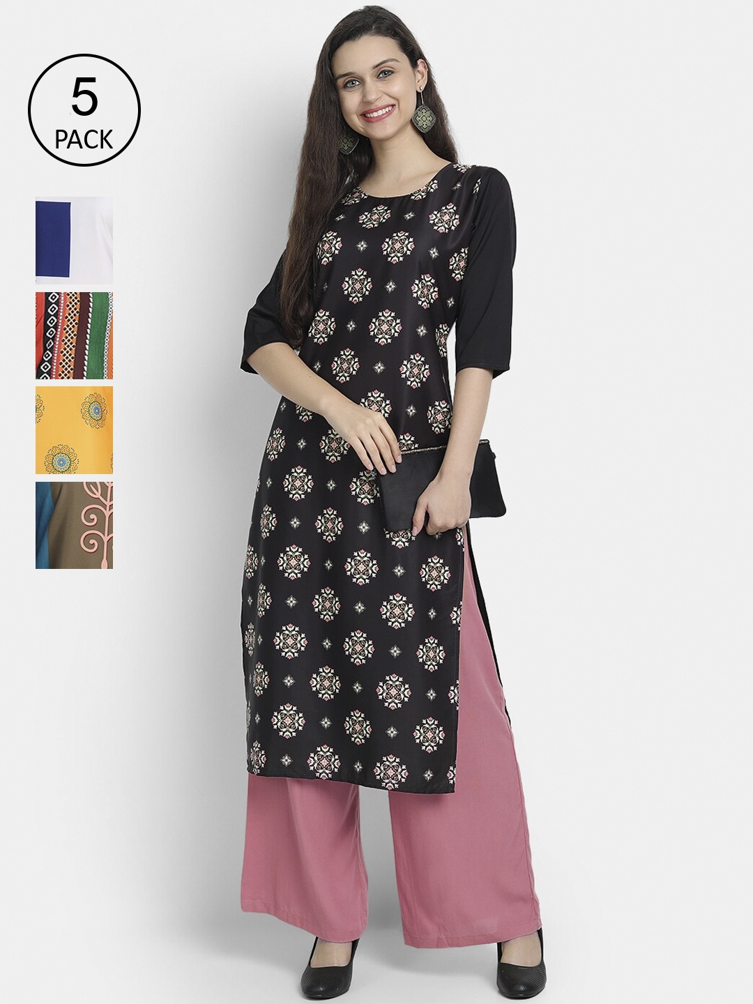 

7Threads Women Multicoloured Ethnic Motifs Printed Crepe Kurta, Multi