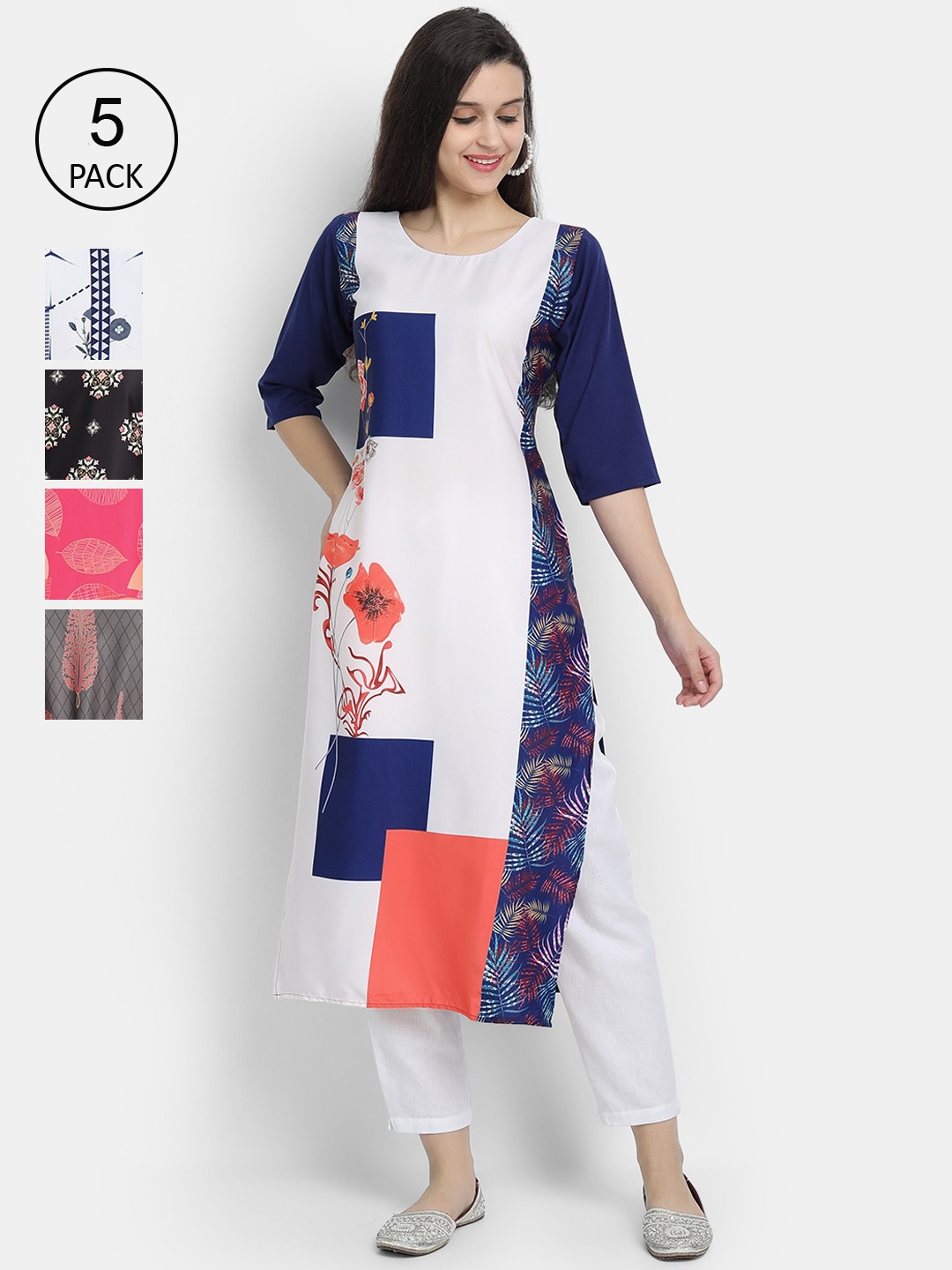 

7Threads Women Pack of 5 Printed Crepe Kurta, Multi