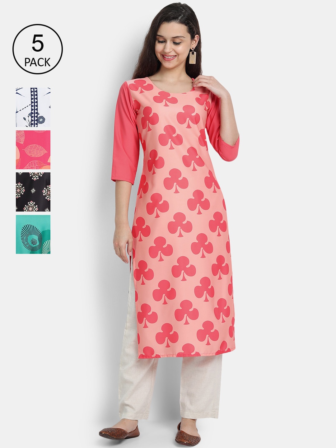 

7Threads Women Pack of 5 Printed Crepe Kurta, Multi
