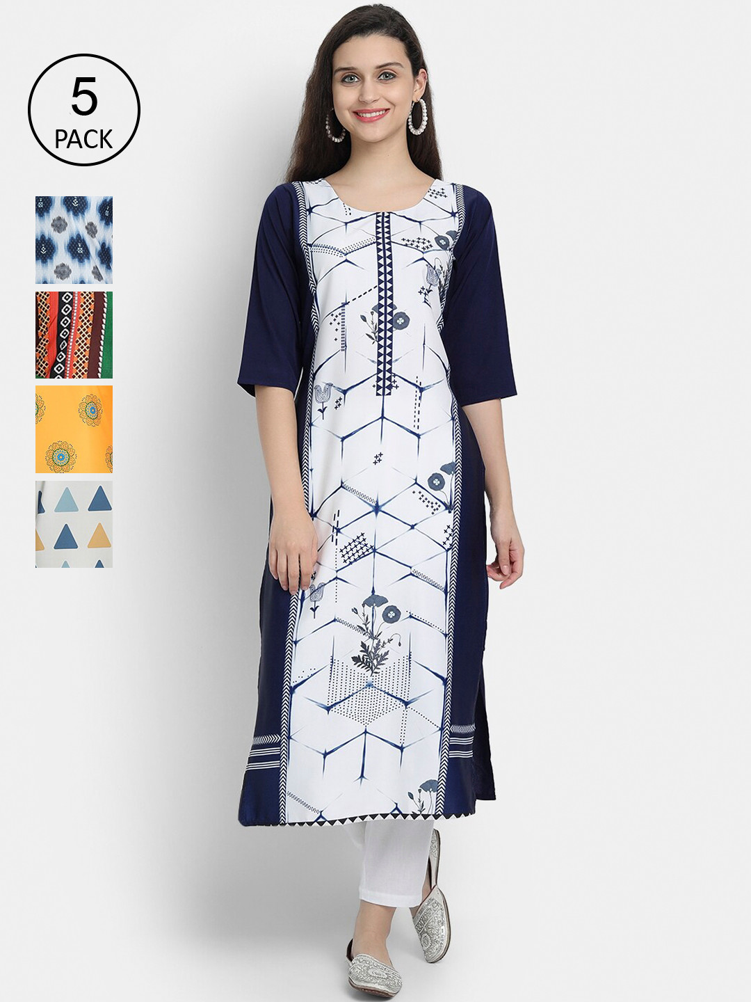 

7Threads Women Pack Of 5 Crepe Kurta, White