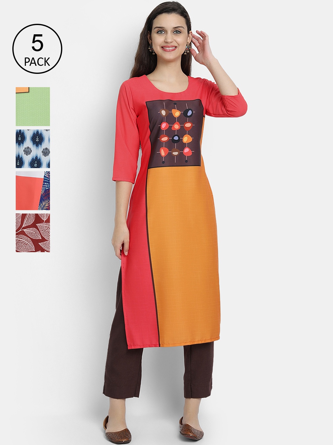 

7Threads Women Multicoloured Pack of 5 Colourblocked Crepe Kurta, Multi